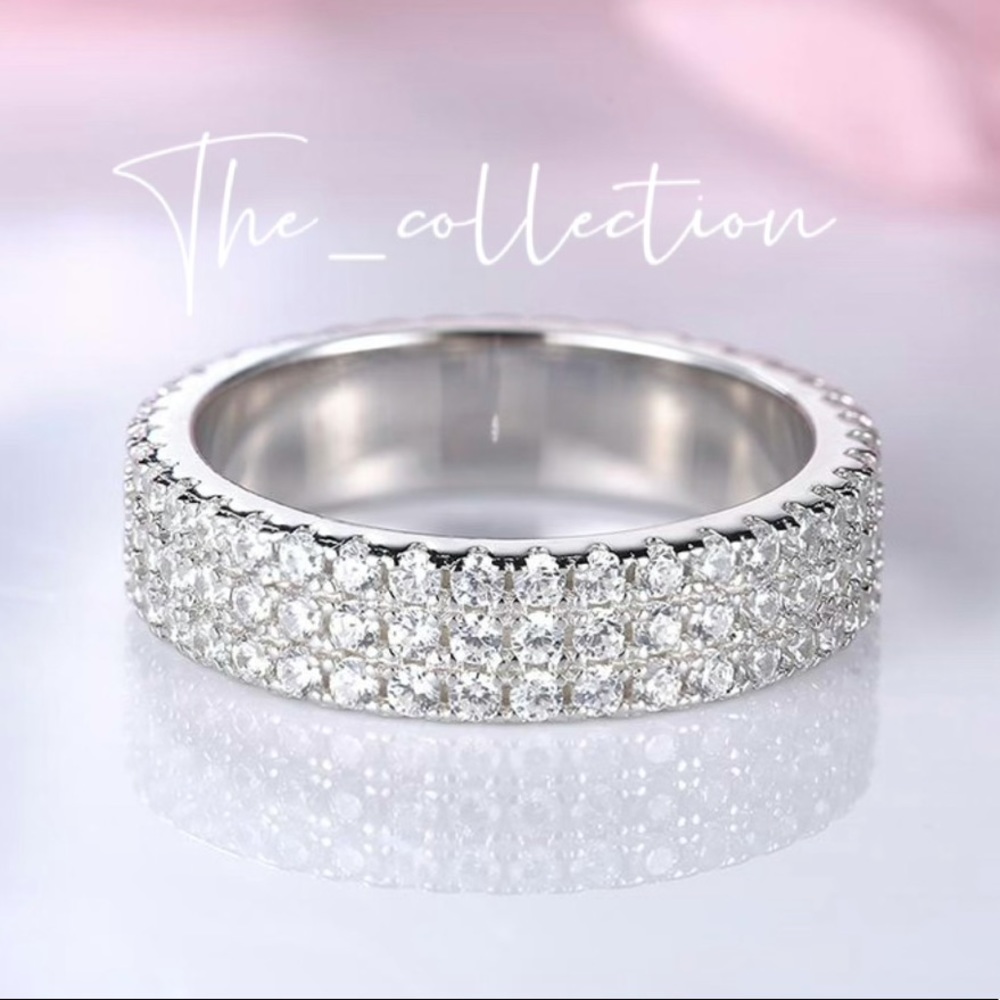 PAVE DIAMOND BAND IN STERLING SILVER - Picture 5 of 5